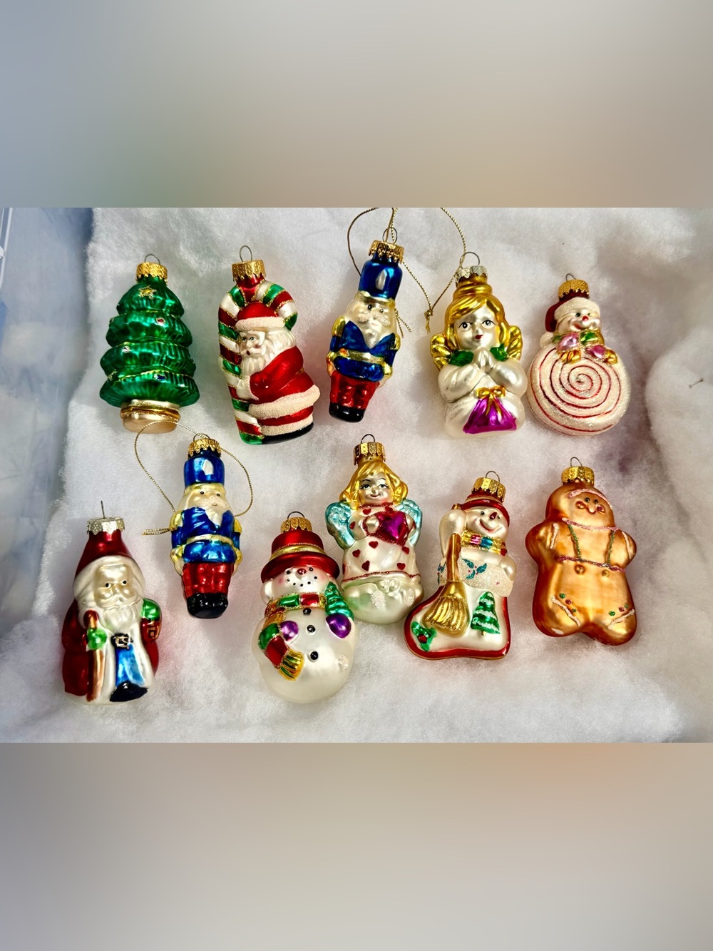 Vintage 1990s Figural Glass Christmas Ornaments Lot of 11 Santa Snowmen and more